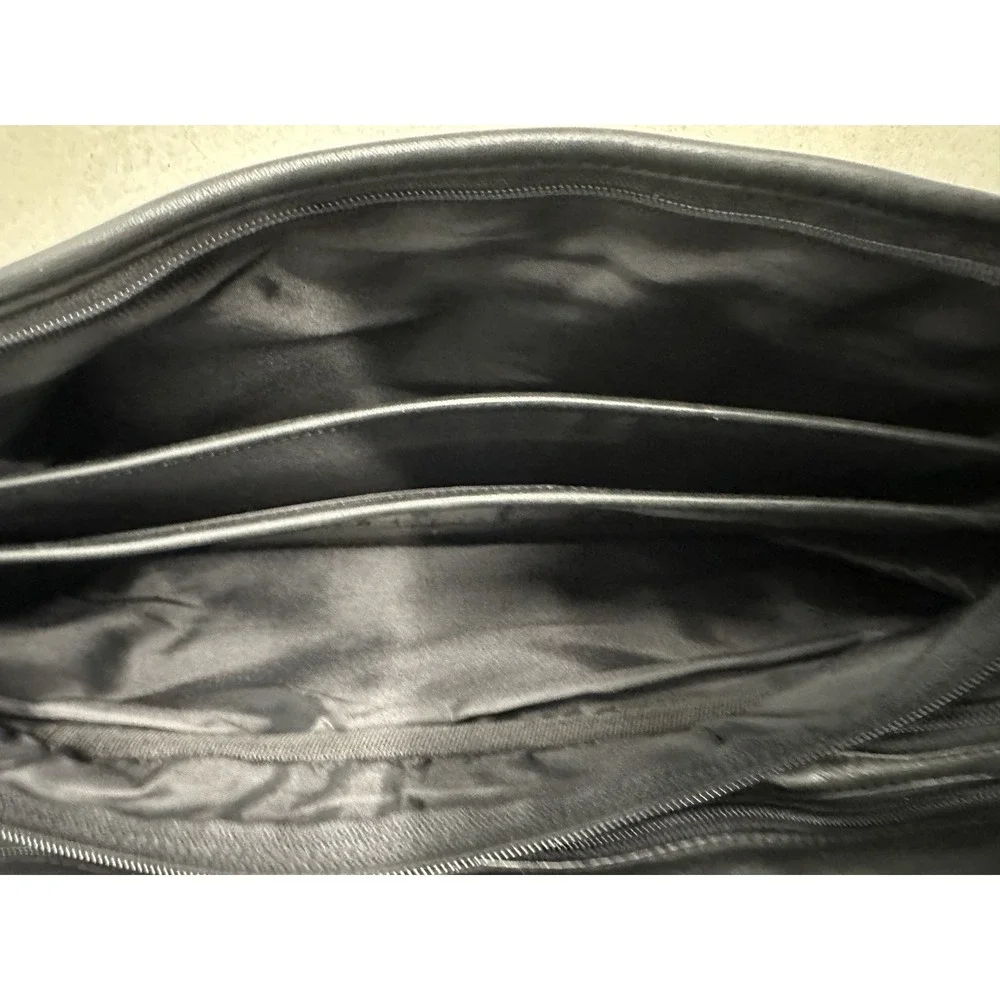 TUMI Alpha Black Nappa Leather Expandable Briefcase Laptop Bag Shoulder Strap
